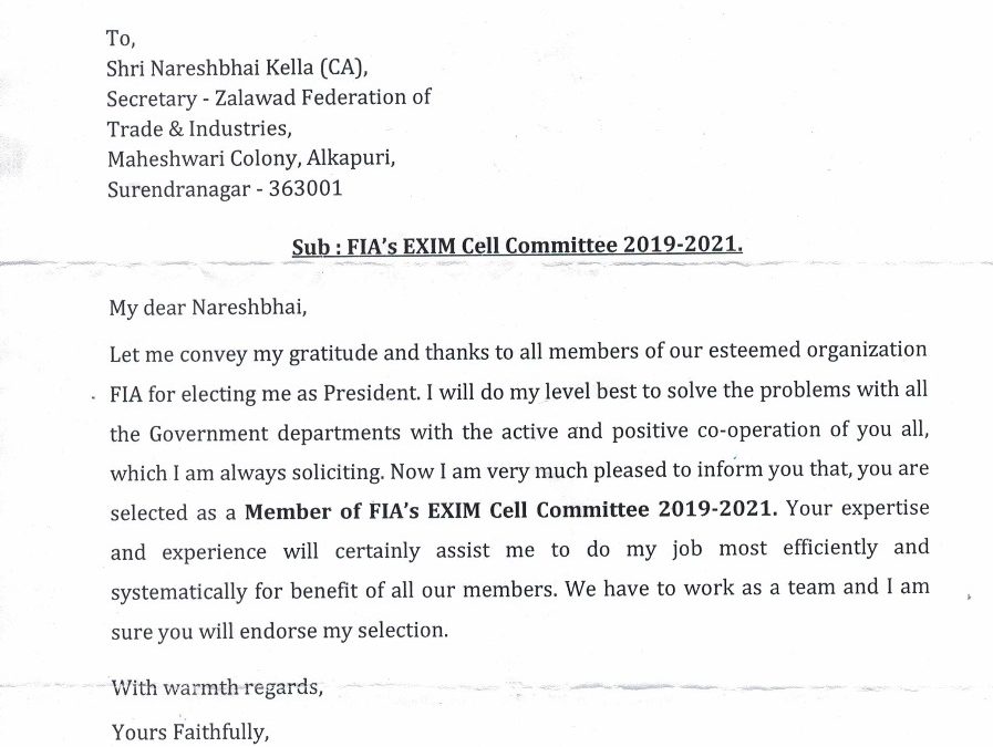FIA’s EXIM Cell Committee 2019-2021.